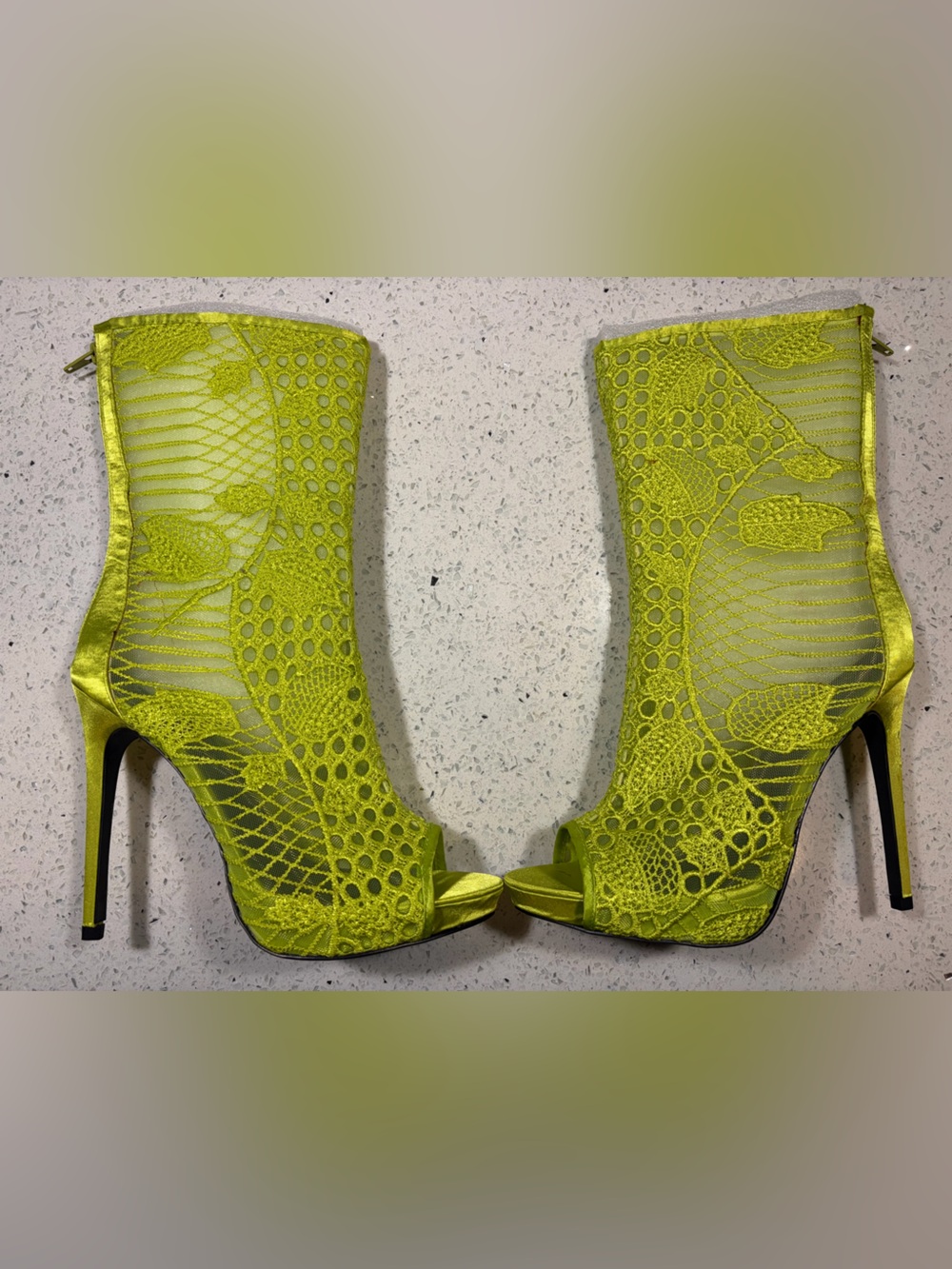 Lace Cutout High Heel Bootie in Lime Green - Picture 2 of 3